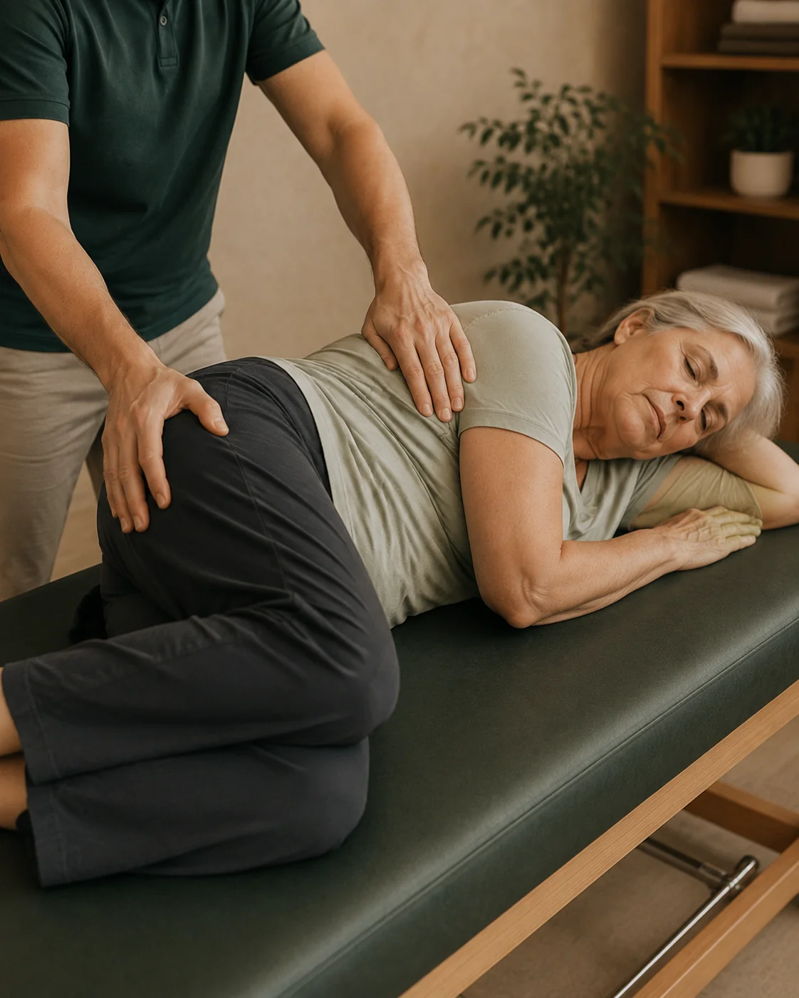 Hands-on manual therapy and orthopaedic mobilisation on treatment table at Physio Wellness