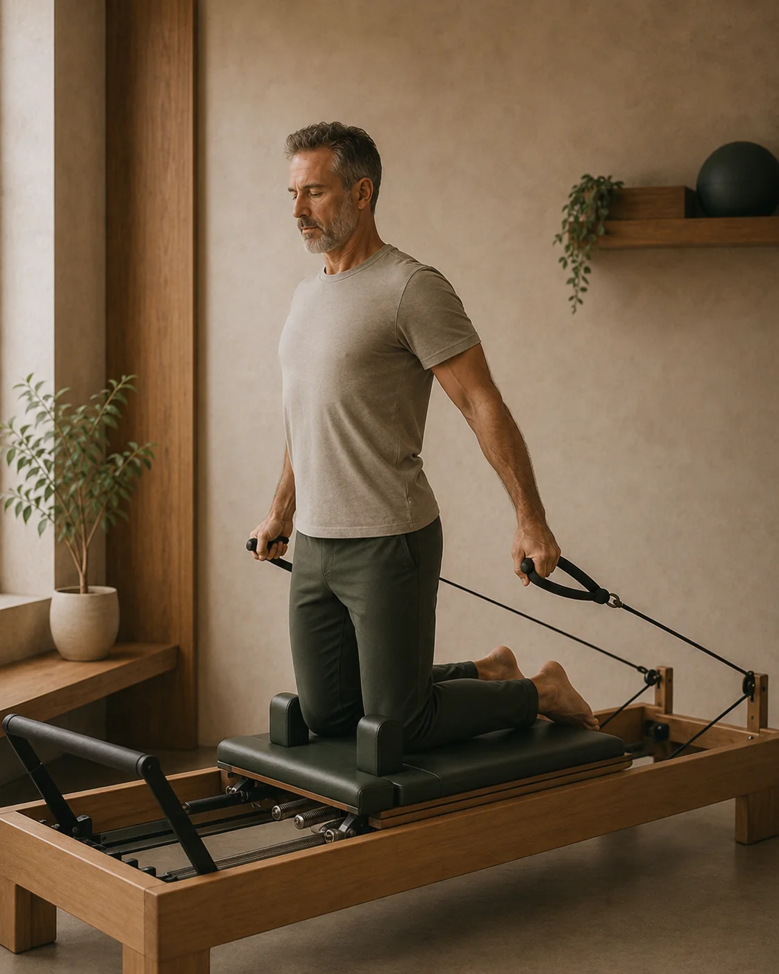 Sessió de control i força en Pilates Reformer amb corretges a Physio Wellness Sitges